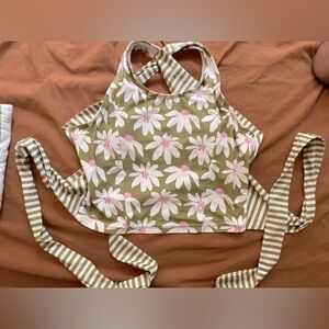 Lime Ricki daisy pattern bathing suit cross back crop top